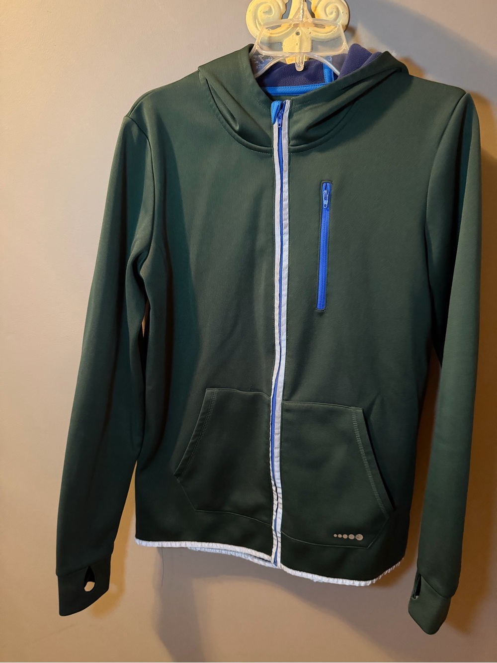 Boden Youth Dark Green Zip-Up Hoodie with Blue Accent
